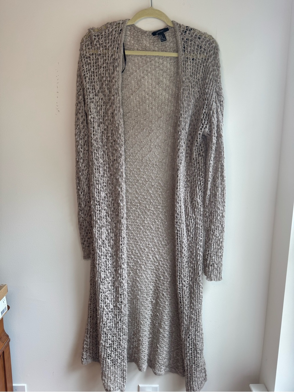 Forever 21 Open‑Front Knit Duster Cardigan - Taupe Mix
